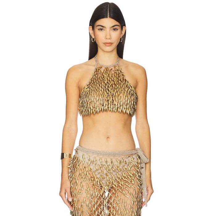 My Beachy Side 【 Adora Hand Crochet Beaded Halter Top Women Bronze 】 レディース 銅・ブロンズ