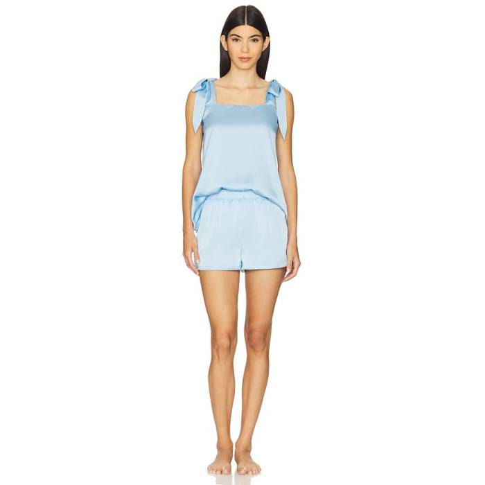 ショウミーユアムームー Show Me Your Mumu 【 Glam Time Set Women Baby Blue Luxe Satin 】 一時停止 レディース 青み 青色 繻子