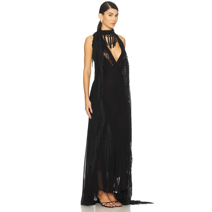 Blumarine 【 Embroidered Georgette Dress Women Black 】 お召しもの レディース 黒いこと 黒いこと