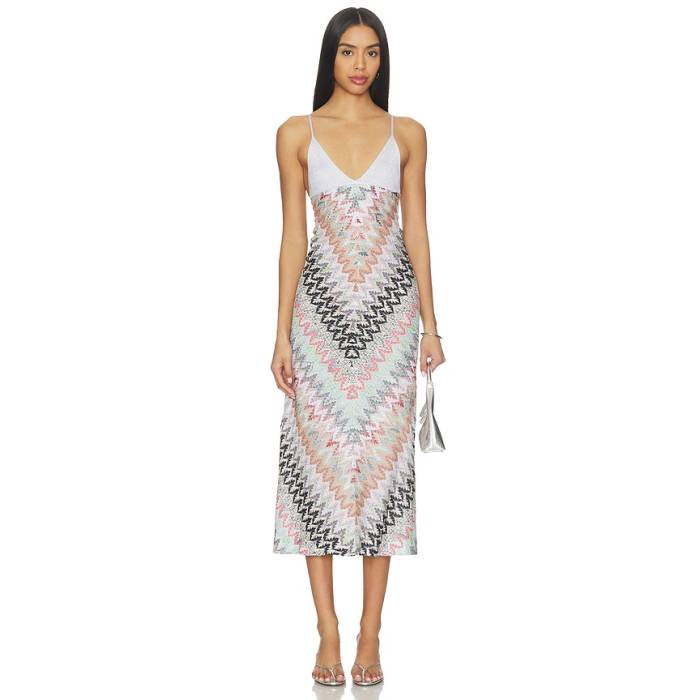 Missoni 【 Sleeveless Long Dress Women White, Pink \u0026Amp; Light Blue Tones 】 Sleeveless ノン衣袂 御召しもの レディース pink さくら色 青碧 青碧