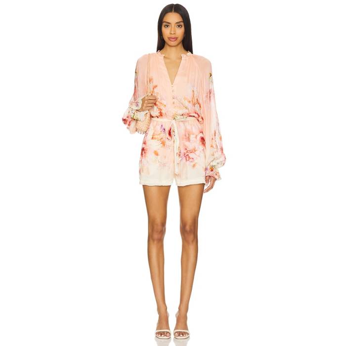 Hemant And Nandita 【 Romper With Tie Belt Women Peach Pink 】 ロンパース タイ 胴締め レディース pink サクラ色