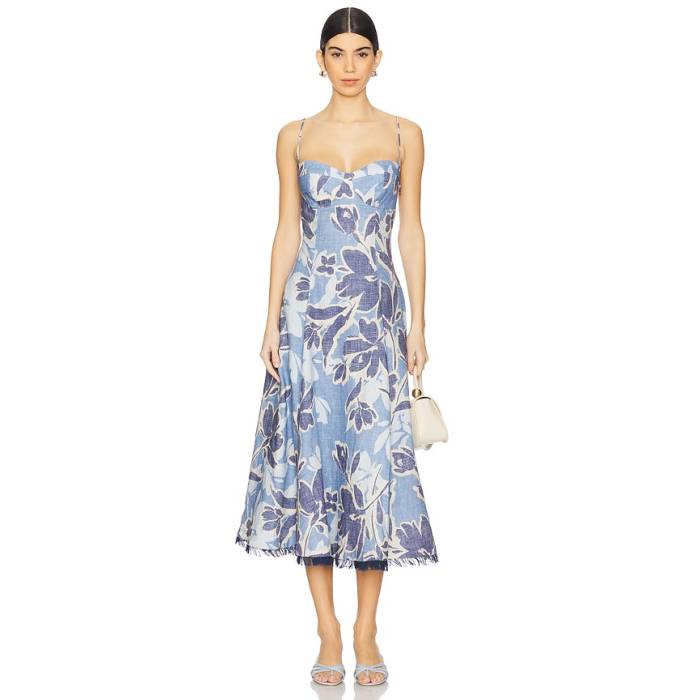 Simkhai 【 Analise Bustier Midi Dress Women Blue Hydrangea Floral 】 御召しもの レディース 青碧 青碧
