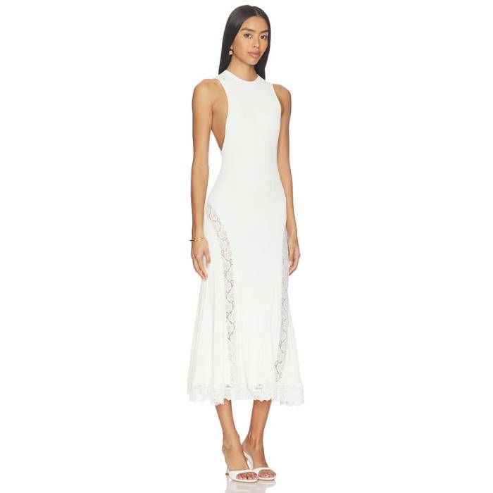 Self-Portrait 【 White Knit Lace Insert Midi Dress Women White 】 白いこと 白いこと 編み物 御召しもの レディース 白いこと 白いこと