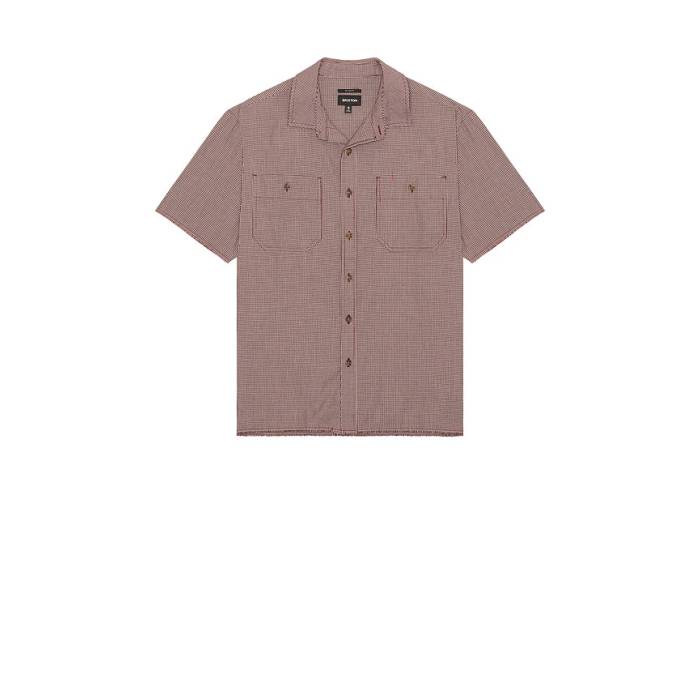 ブリクス英トン Brixton 【 Micro Plaid Relaxed Short Sleeve Shirt Men Cordovan Red Micro Plaid 】 Micro ミクロ Sleeve 捩り メンズ Red 赤・赤いこと Micro ミクロ