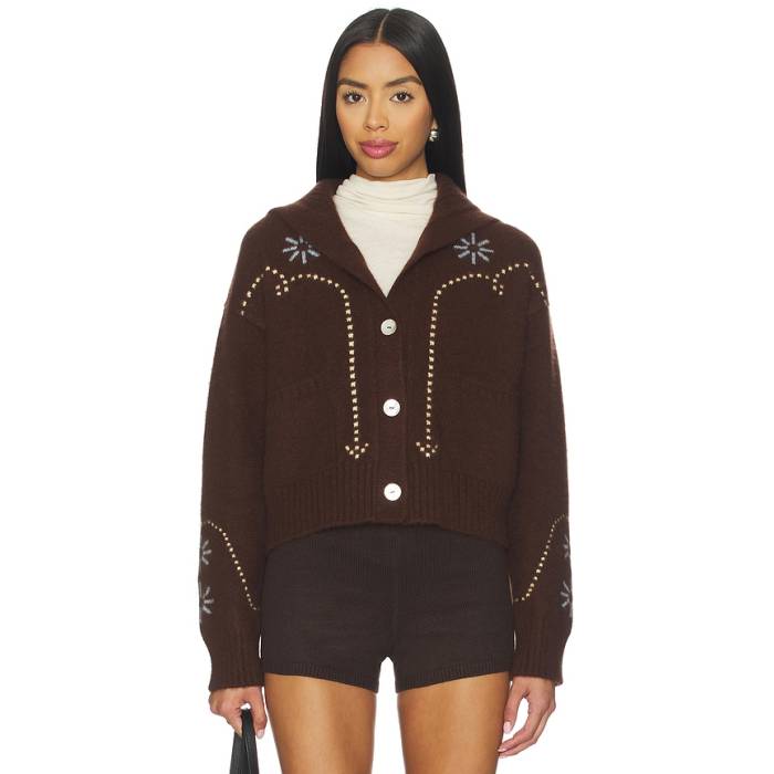 Calle Del Mar 【 Cashmere Western Cardigan Women Chocolate 】 ウェスタン ジレー レディース