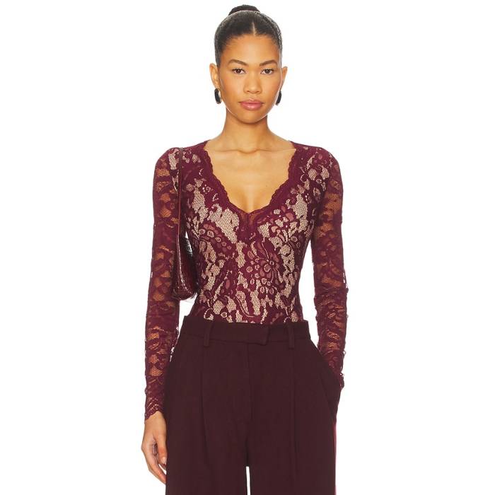 Generation Love 【 Alessia Lace Bodysuit Women Cabernet \u0026Amp; Beige 】 上半身背広 レディース ベージュ