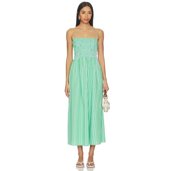 Pistola 【 Bianca Shirred Bodice Dress Women Green Blue Stripe 】 ドレス レディース green 緑・グリーン 青色 ブルー Stripe ストライプ｜スニケス 34,060円