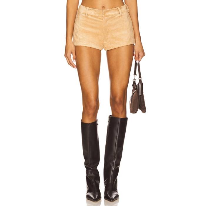 アマンダアプリチャード Amanda Uprichard 【 X Revolve Caresse Suede Shorts Women Earth 】 スエード・スウェード さる股引き レディース