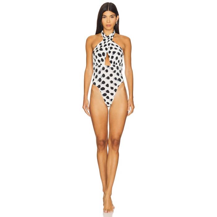 Norma Kamali 【 Cross Halter Mio Top Women Paint Dots 】 レディース