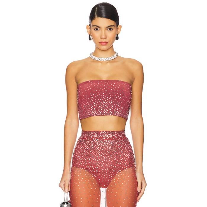 Alex Perry 【 Crystal Mesh Crop Top Women Cognac 】 Crop クロップ レディース