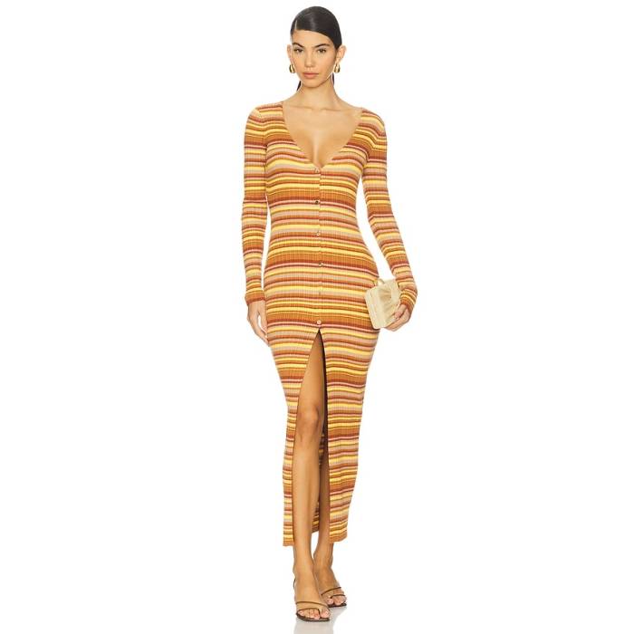 Bananhot 【 Mike Cover Up Dress Women Toffee Rib Stripes 】 お召しもの レディース