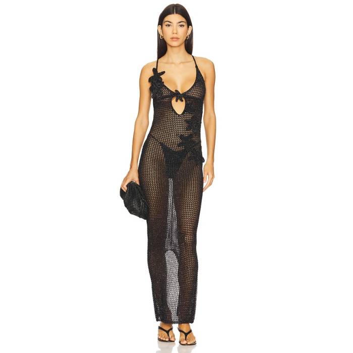 Bananhot 【 Hilsa Maxi Dress Women Knitted Black 】 御召しもの レディース 黒いこと 黒いこと