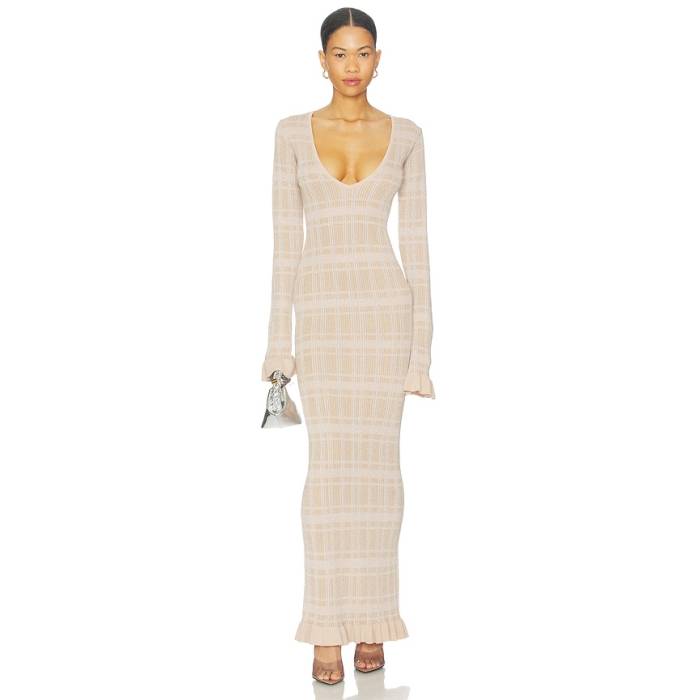 Bananhot 【 Ether Maxi Dress Women Lurex Coffee Cream 】 御召しもの レディース 皮膚軟化剤