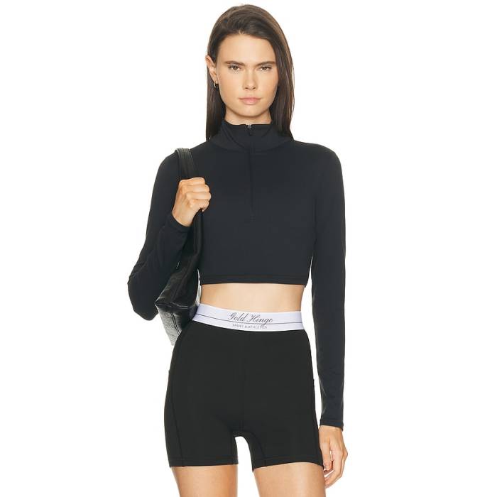Gold Hinge 【 Athletic Half Zip Crop Top Women Black 】 二分の一 Crop クロップ レディース 黒いこと 黒いこと