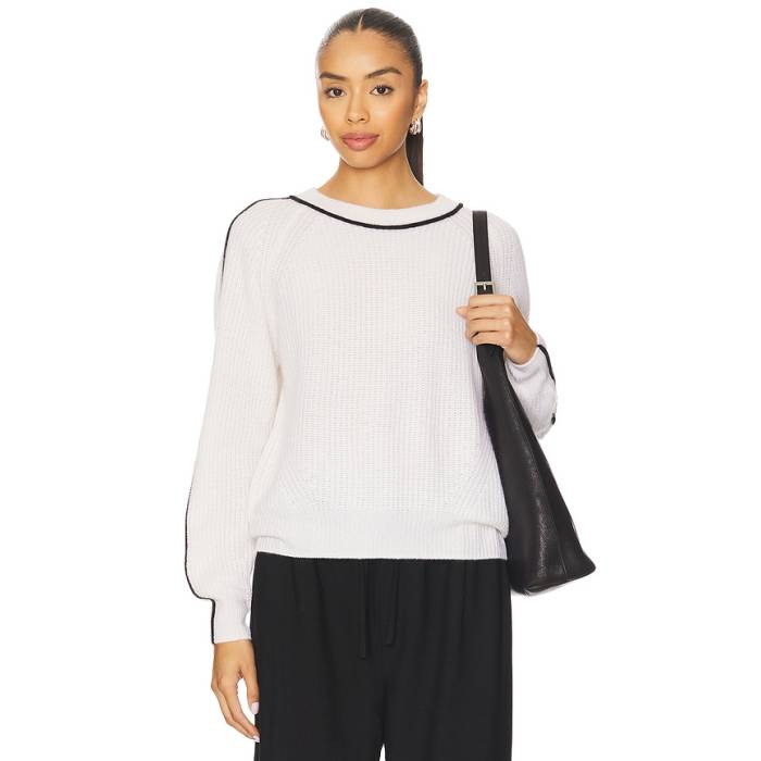 オータムカシミア Autumn Cashmere 【 Shaker Crew Sweater With Contrast Piping Women Chalk Combo 】 クルー トレーナー レディース｜スニケス