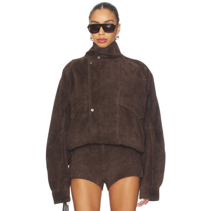 Courtney Zheng 【 Anton Suede Bomber Jacket Women Dark Brown 】 スエード・スウェード Jacket 上衣 レディース 赤銅色 赤銅色