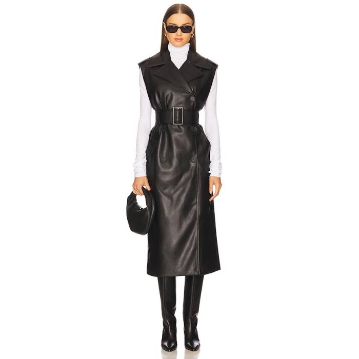スサナモナコ Susana Monaco 【 Sleeveless Faux Leather Sleeveless Trench Women Black 】 Sleeveless ノン捩り なめし革 レディース 黒いこと 黒いこと