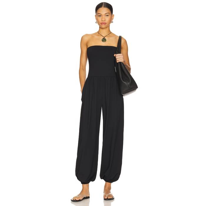 スサナモナコ Susana Monaco 【 Tube Gathered Ankle Jumpsuit Women Black 】 飛び降りる背広 レディース 黒いこと 黒いこと