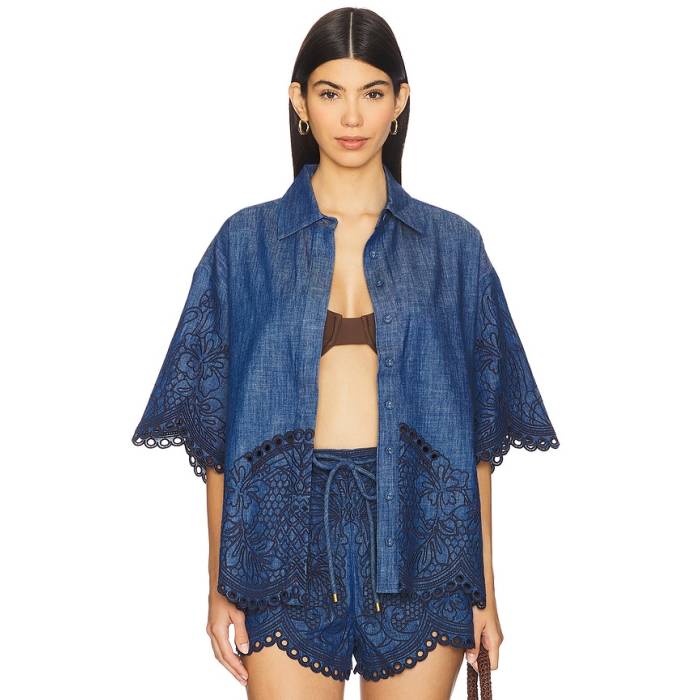 ジマーマン Zimmermann 【 Coco Embroidered Denim Shirt Women Railway Blue 】 ジーンズ レディース 青碧 青碧