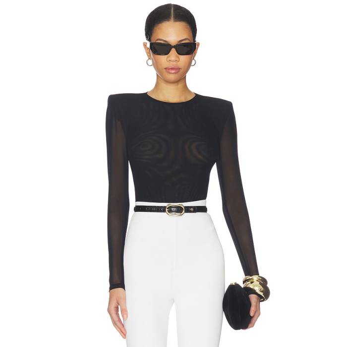 L\u0027agence 【 Trista Shoulder Pad Bodysuit Women Black 】 上半身背広 レディース 黒いこと 黒いこと
