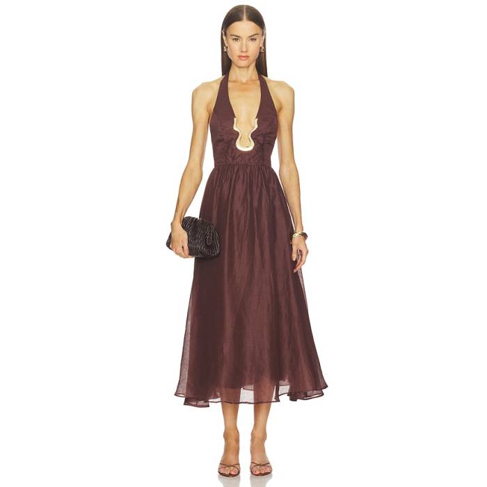 バル点点 Bardot 【 Cavarly Ramie Halter Dress Women Chocolate 】 御召しもの レディース