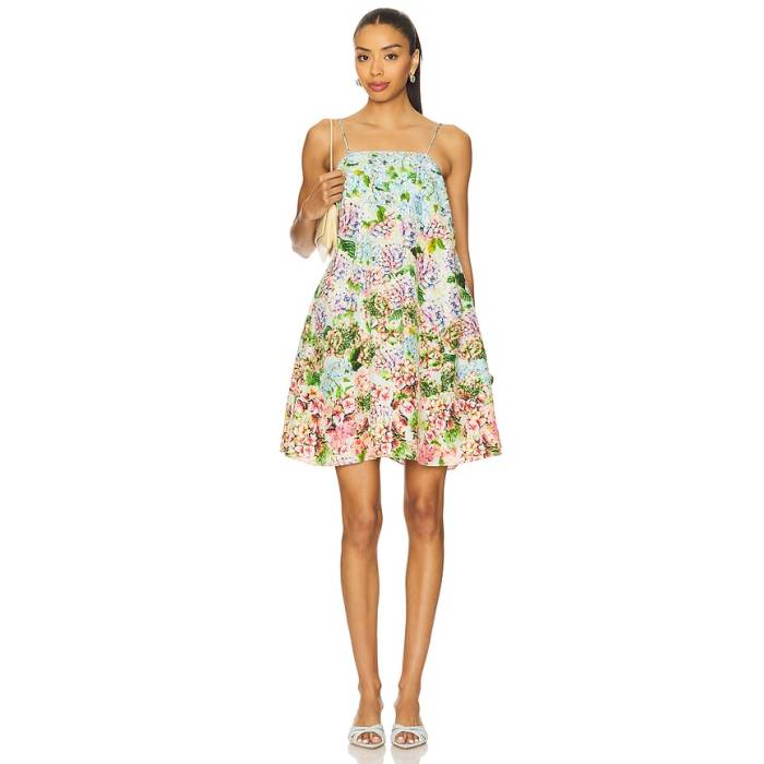 La Fuori 【 X Revolve Mini Dress Women Petal Breeze Hydrangea Print 】 お召しもの レディース