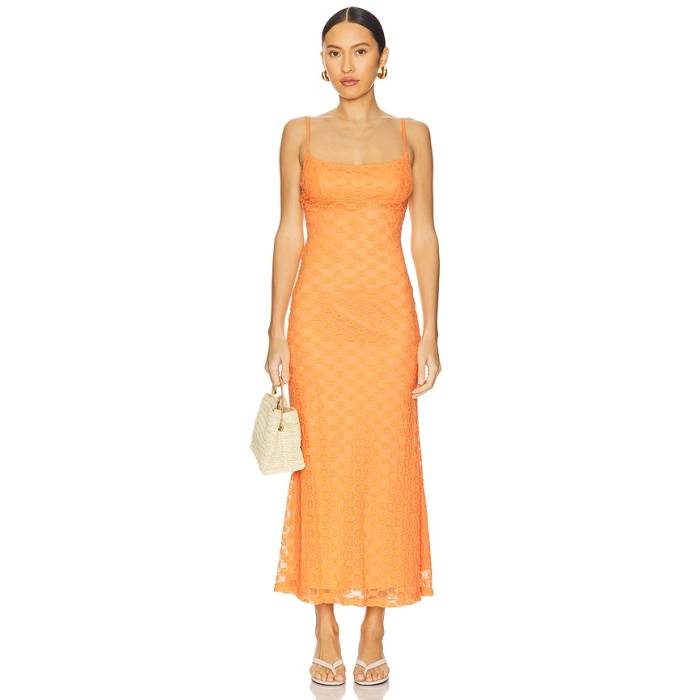 バル一点 Bardot 【 Adoni Mesh Midi Dress Women Orange Sorbet 】 御召しもの レディース orange 橙・オレンジ色