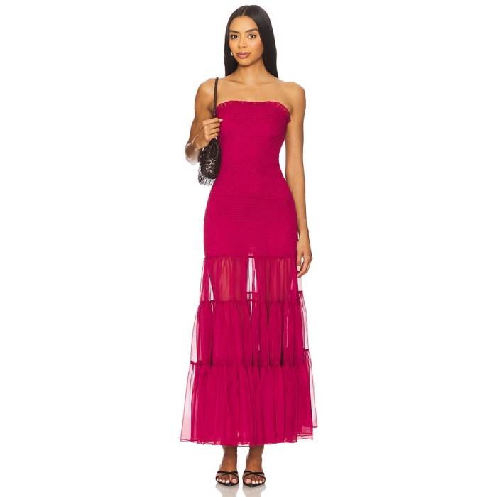 バル一点 Bardot 【 Azura Strapless Maxi Dress Women Pale Burgundy 】 御召しもの レディース ブドウ酒色・バーガンディー