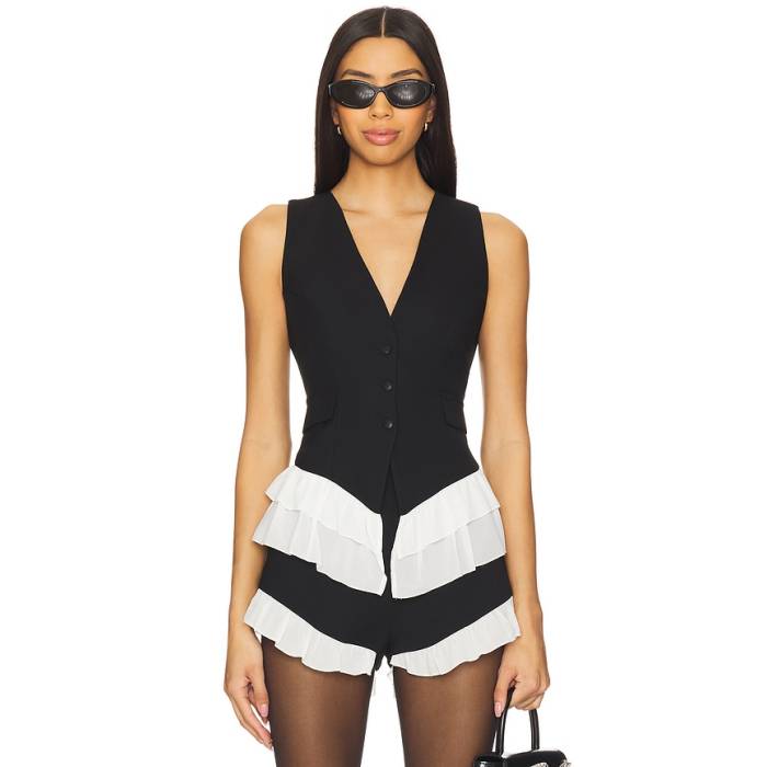 For Love \u0026 Lemons 【 Noemie Vest Women Black 】 より良い レディース 黒いこと 黒いこと