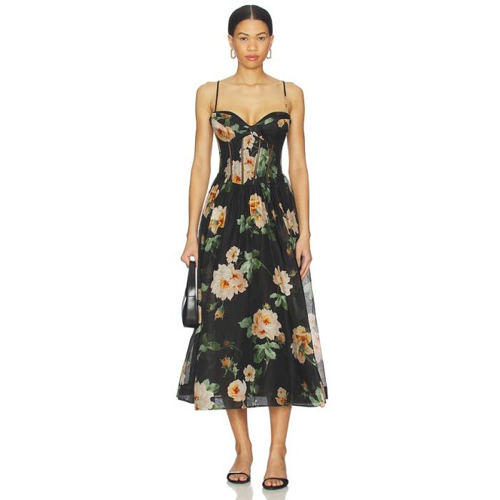 ジマーマン Zimmermann 【 Luna Corset Midi Dress Women Black Rose 】 御召しもの レディース 黒いこと 黒いこと Rose さくら色