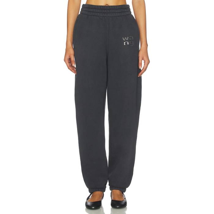 アレキサンダーワン Alexander Wang 【 Hotfix Logo Sweatpant Women Washed Black 】 ロゴ レディース 黒色 ブラック