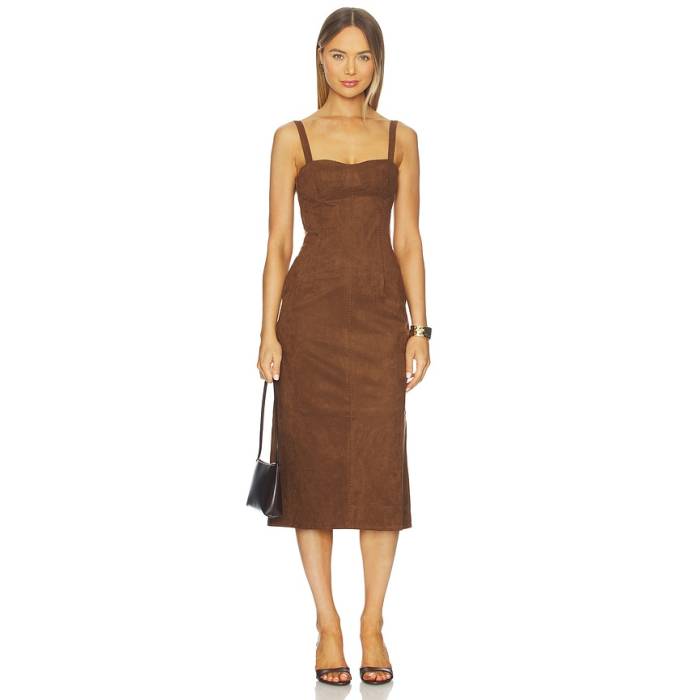 Karina Grimaldi 【 Olivia Suede Midi Dress Women Chocolate Brown 】 スエード・スウェード ドレス レディース 茶色 ブラウン|スニケス