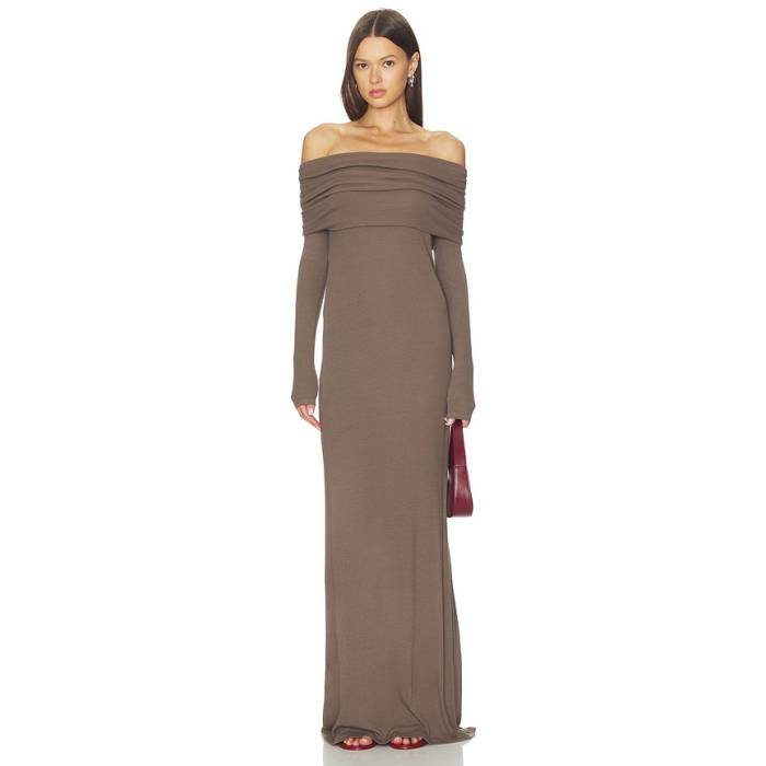 Enza Costa 【 Silk Rib Off Shoulder Fluid Dress Women Mushroom 】 御召しもの レディース