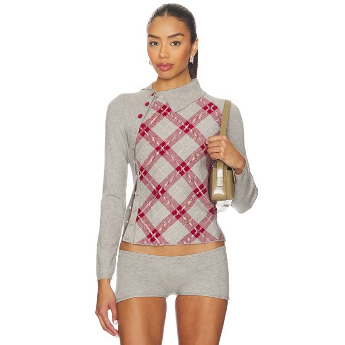 Isa Boulder 【 Tartan Asymmetric Top Women Red \u0026Amp; Grey 】 レディース Red 赤・赤いこと 薄墨色 薄墨色