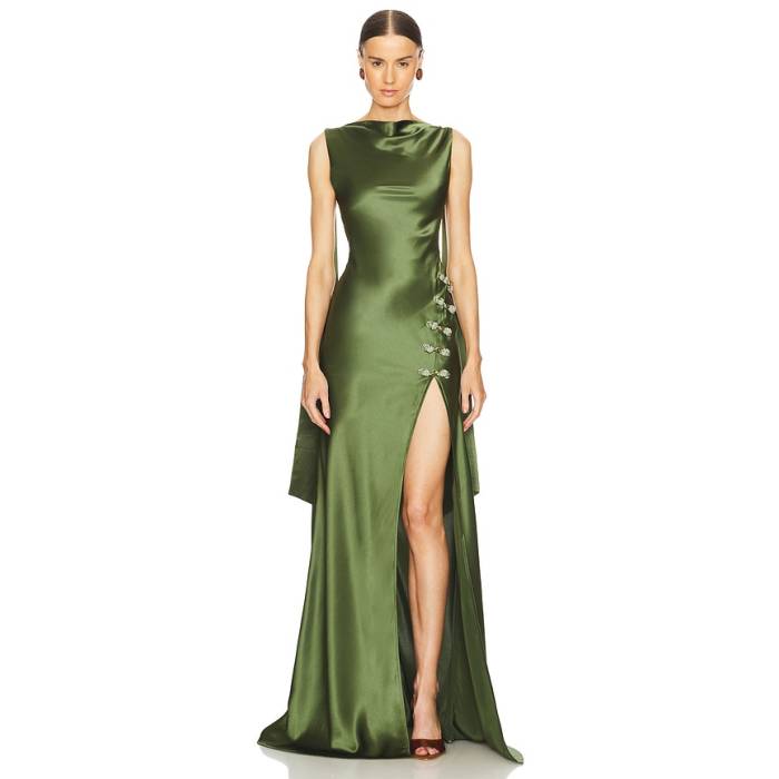 Sau Lee 【 Priscilla Gown Women Olive Green 】 レディース olive オリーブ green 緑・緑であること
