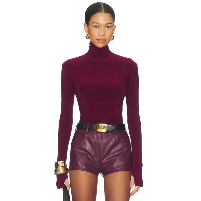 Norma Kamali 【 Slim Fit Long Sleeve Turtle Top Women Plum 】 slim か細い Sleeve 捩り レディース