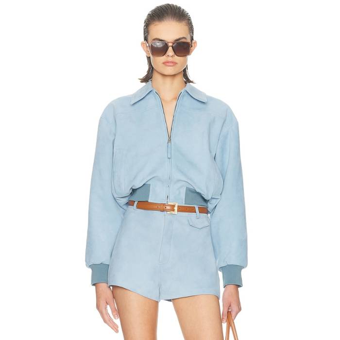 Helsa 【 The Suede Zip Bomber Women Faded Denim 】 スエード・スウェード レディース ジーンズ