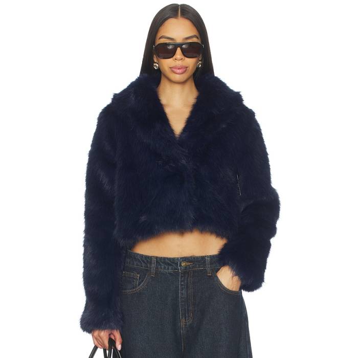 ライオネス Lioness 【 X Revolve Madame Faux Fur Jacket Women Navy 】 Jacket 上衣 レディース 紺色 米国海軍 コート・ジャケット-レディースファッション