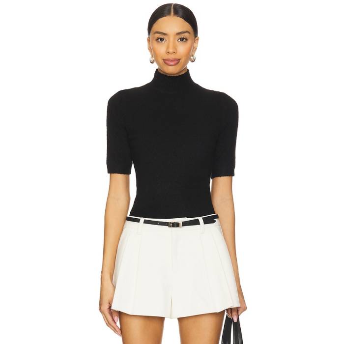 Seroya 【 Yuna Fuzzy Knit Top Women Black 】 編み物 レディース 黒いこと 黒いこと