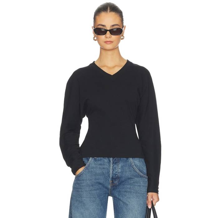 Eb Denim 【 Acacia V Neck Long Sleeve Top Women Black 】 Sleeve 捩り レディース 黒いこと 黒いこと