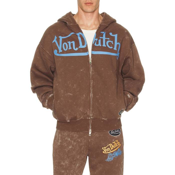 フォンダッチ Von Dutch 【 Oversized Washed Zip Hoodie Men Sepia Stone Mineral Wash 】 フーディー パーカー メンズ|スニケス