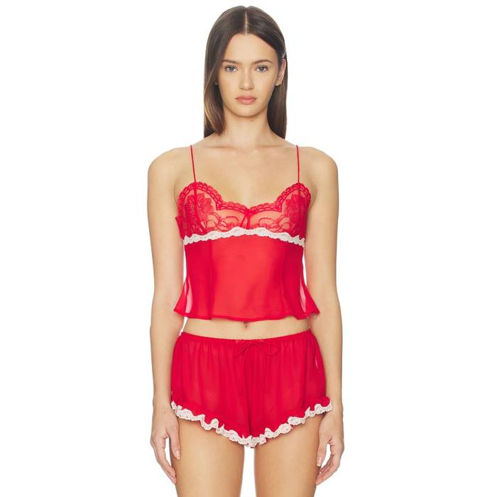 For Love \u0026 Lemons 【 Fiona Lace Camisole Top Women Red 】 レディース Red 赤・赤いこと