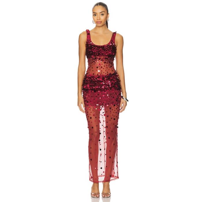 Lovers And Friends 【 Lydia Sequin Maxi Dress Women Wine 】 お召しもの レディース