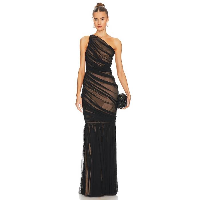 Norma Kamali 【 Diana Fishtail Gown Women Black Mesh \u0026Amp; Nude 】 レディース 黒いこと 黒いこと