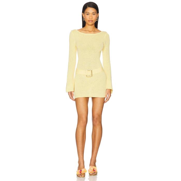 Asta Resort 【 X Revolve Maya Long Sleeve Belted Dress Women Yellow 】 Sleeve 捩り お召しもの レディース yellow 黄味がかった・黄色