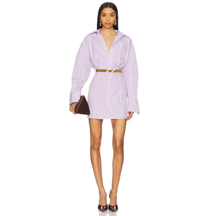 ジ・アティコ The Attico 【 Long Sleeve Shirt Dress Women White & Purple 】 Sleeve スリーブ ドレス レディースファッション ドレス レディース 白色 ホワイト Purple 紫・パープル