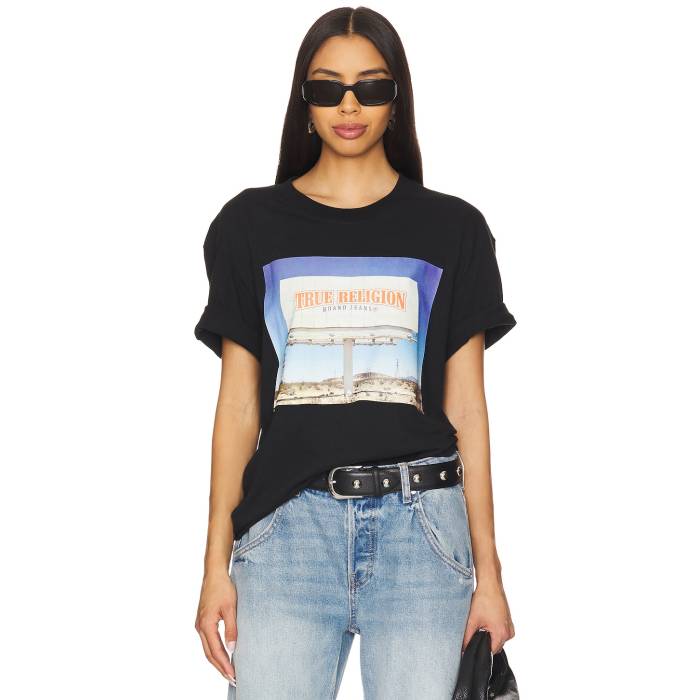 トゥルーレリジョン True Religion 【 Short Sleeve Billboard Tee Unisex Jet Black 】 Sleeve 捩り プルオーバー ユニ一発やる 黒いこと 黒いこと