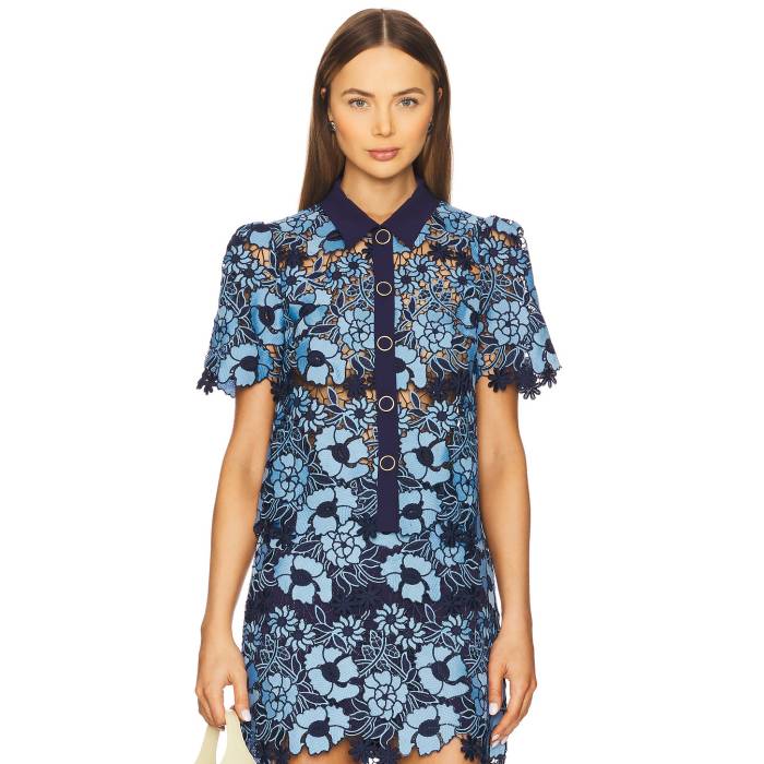 ミリー Milly 【 Addison Two Tone Floral Lace Top Women Blue & Navy 】 レディースファッション トップス タンクトップ レディース 青色 ブルー 紺色 ネイビー