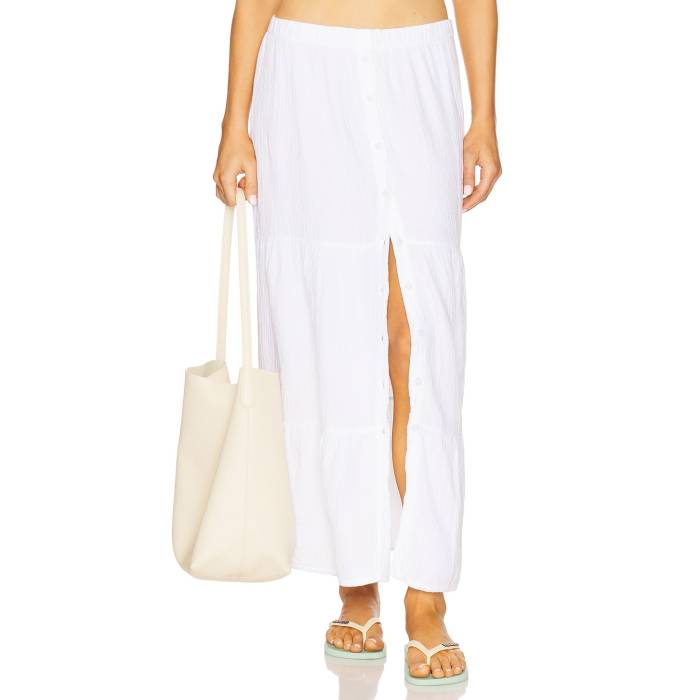 Bobi 【 Tiered Button Front Maxi Skirt Women White 】 レディース 白色 ホワイト｜スニケス 24,424円
