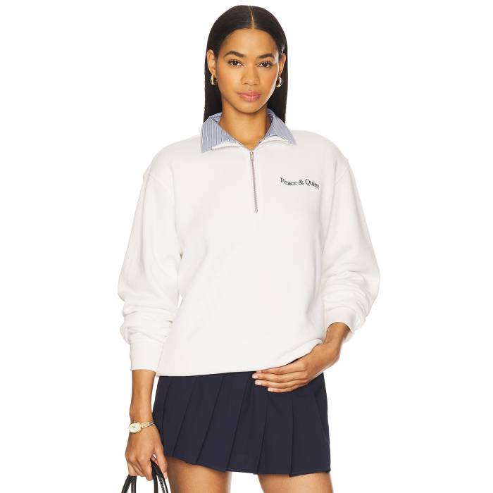 Museum Of Peace And Quiet 【 Wordmark Quarter Zip Up Sweater Unisex White 】 トレーナー レディースファッション トップス ニット セーター セーター ユニセックス 白色 ホワイト
